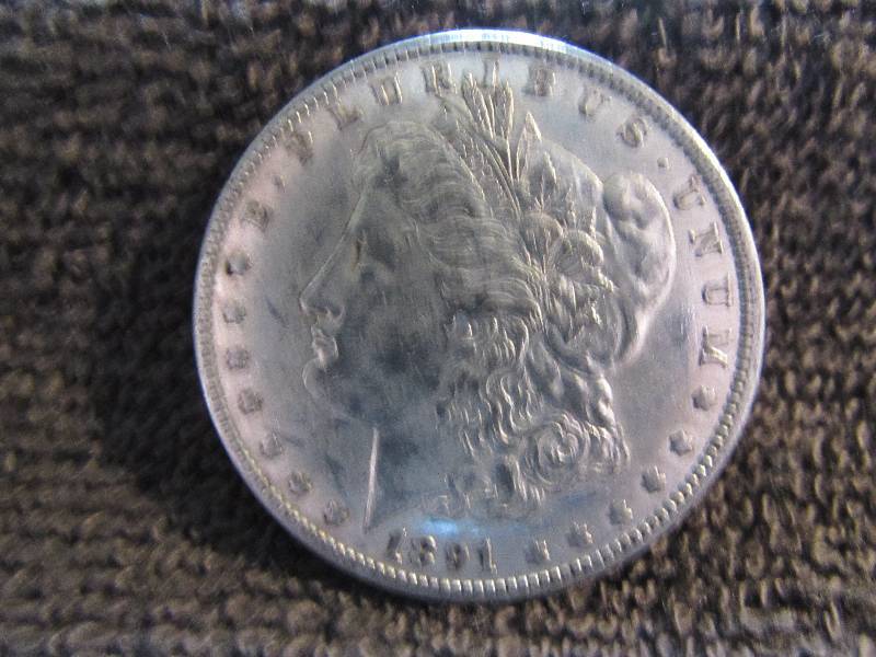 1891 MORGAN SILVER DOLLAR, 90% SILVER COIN