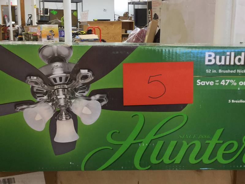 Hunter Builder Plus New sealed box Model 53237 52 in Brushed Nickel Ceiling Fan with Lights Stock and actual pictures used