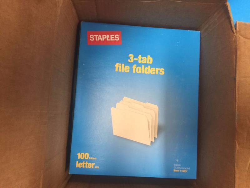 Lot of 2 New boxes of Staples 3-tab File Folders 100 on each box