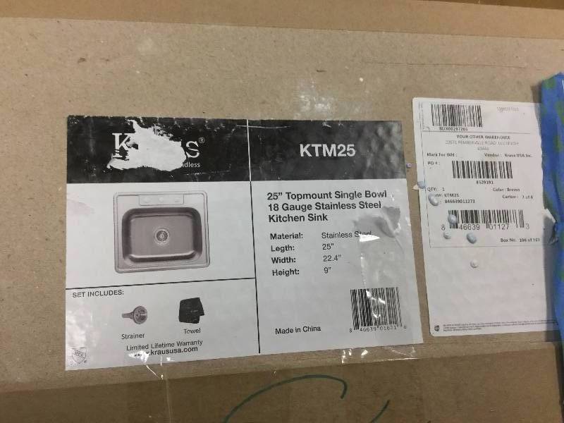 Krauss KTM25 All-in-One Top Mount Stainless Steel 25 in. 3-Hole Single Bowl Kitchen Sink Never used stock and actual photos used tpo display item