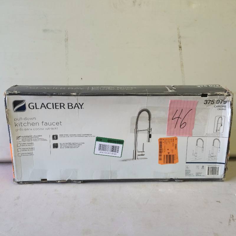 PegasusGlacier Bay 78CR557PELFHD Single-Handle Pull-Down Sprayer Kitchen Faucet in Chrome Open Box Never Used actual and stock photos used to display item