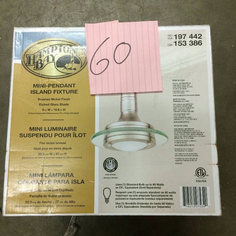 Hampton Bay Pendant Lights Disc Collection 1-Light Brushed Nickel never used open stock and actual pictures used