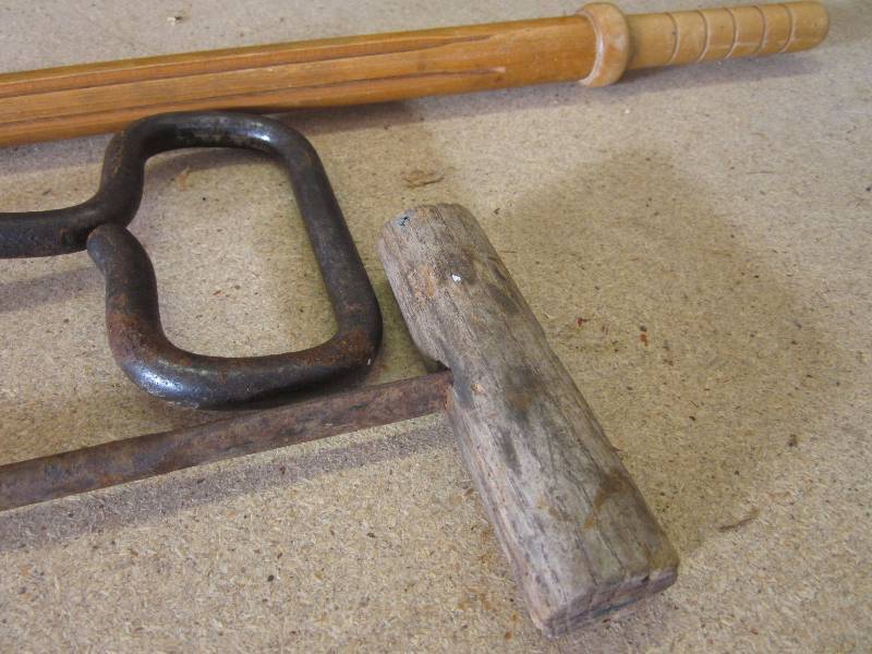 lot 28 image: 2 Vintage Bale Hooks & Newspaper Holder