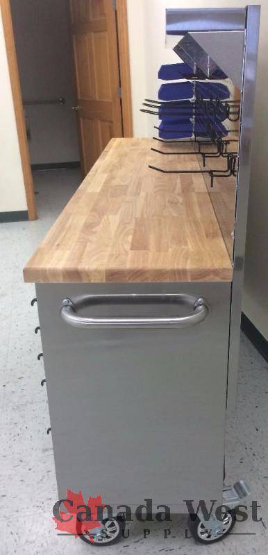 lot 33 image: NEW 11 DRAWER 84 Stainless Steel Work Station With Stainless Steel Peg Board