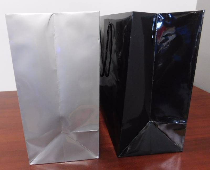 Glossy Black & Platinum Shopping Bags - 16 x 6 x 12