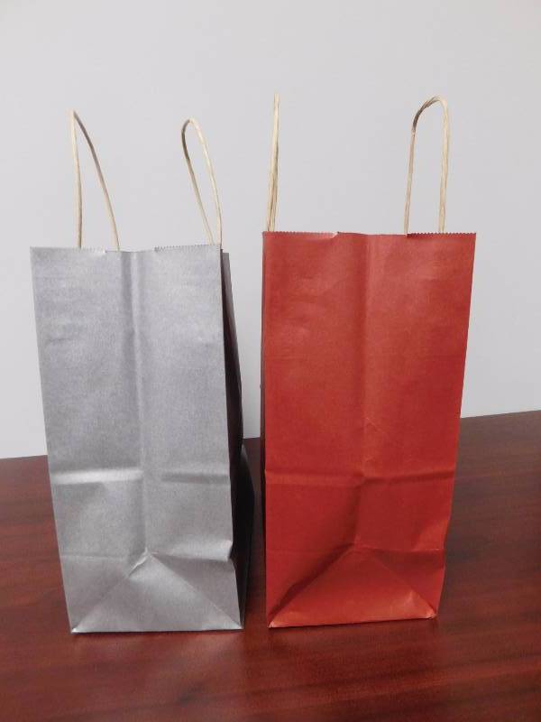 Metallic Silver & Red Satin Recycled Bags - 8 x 4.75 x 10.5