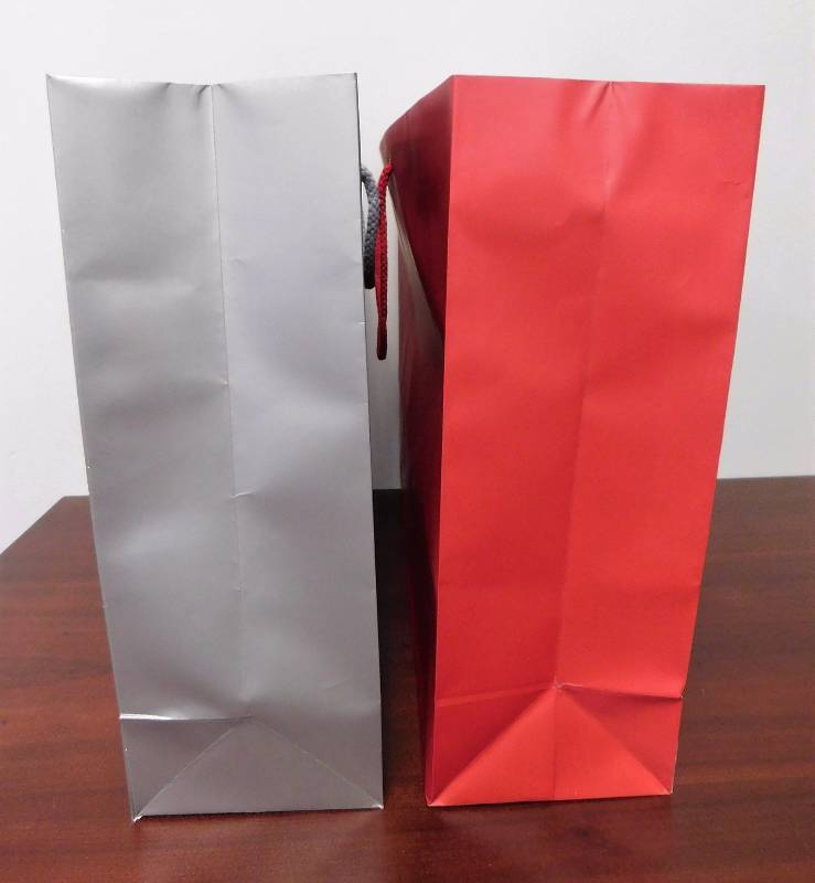 Matte Red & Platinum Shopping Bags - 16 x 4.75 x 13