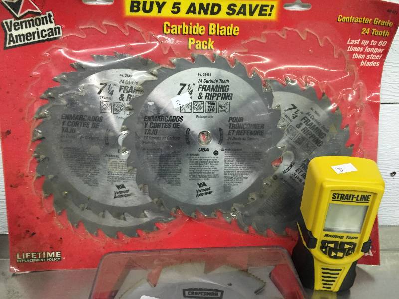 VERMOUNT AMERICAN CAW BLADE PACK, CRAFTSMAN SAW BLADES AND STRAIGHT LINE ROLLING TAPE