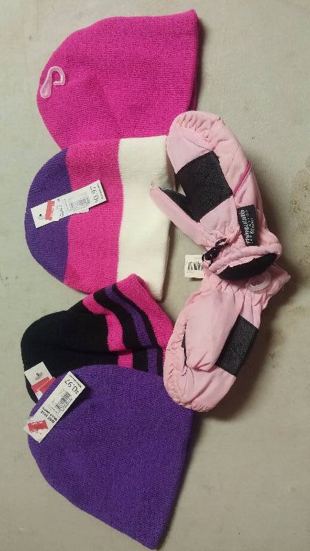 4 Toddler size hats and thinsulate gloves