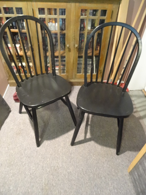 2 wood framed chairs