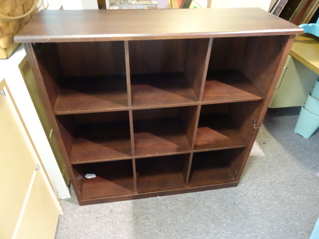 wood cabinet with 9 cubbys