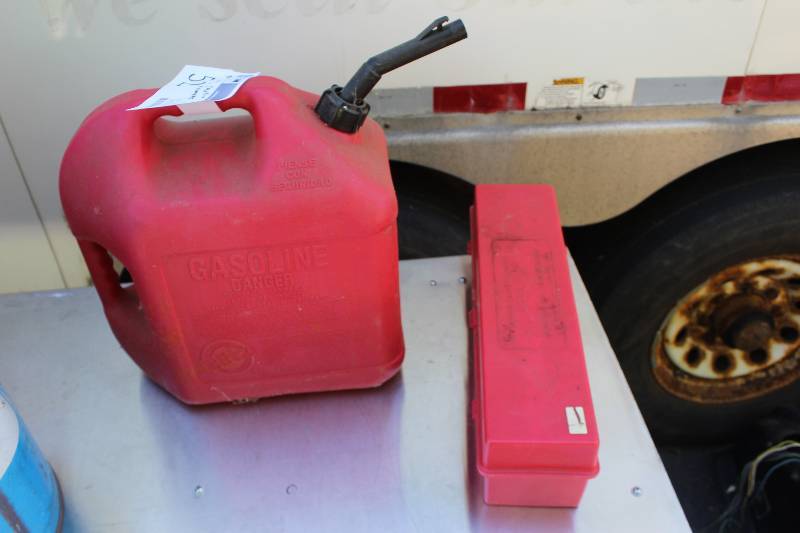 lot 52 image: Lot of (2) Including 1) Gas Can AND 1) Caution Triangles w Case