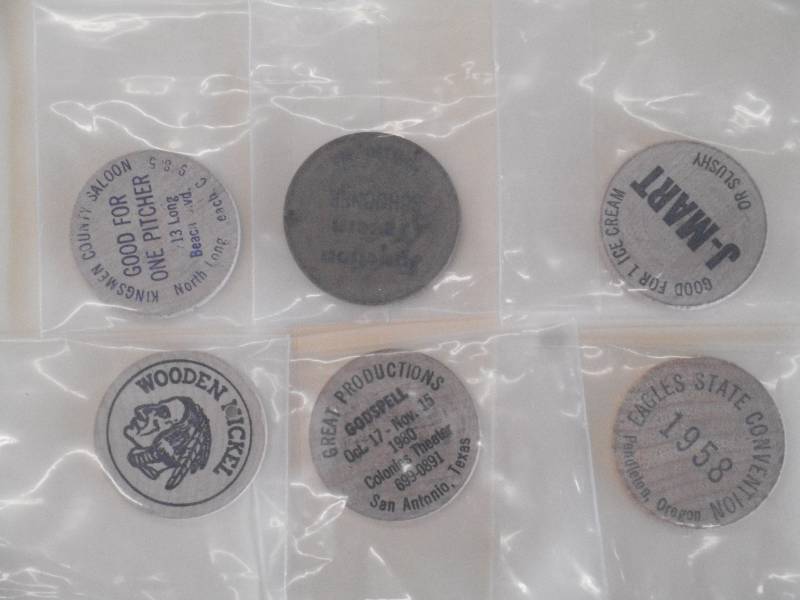 lot 36 image: Wooden Nickel Collection - Qty. 6 -...