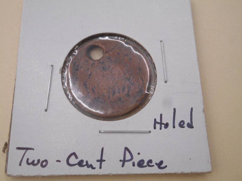 lot 54 image: 18 - Two-Cent Piece - Holed - No ...