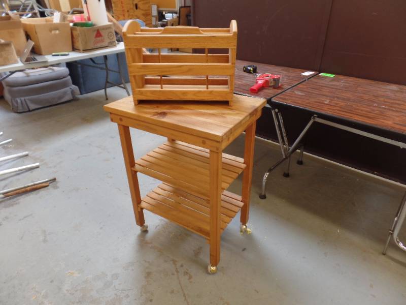 Butcher Block Cart with a Magazine Rack