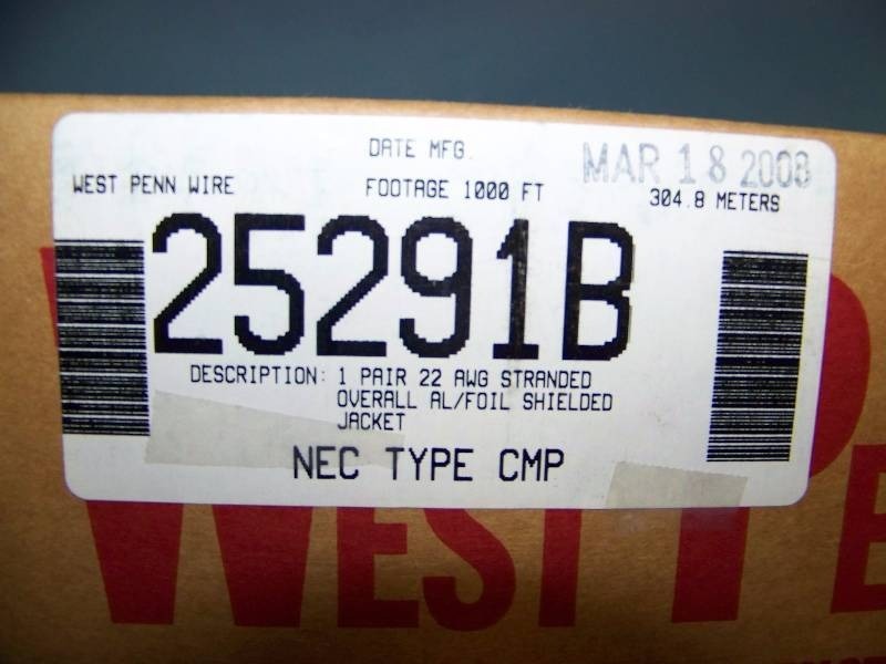 lot 35 image: Lot of 2, New in Box 1000 West Penn 25291B  22GA Plenum Control Cable  Black