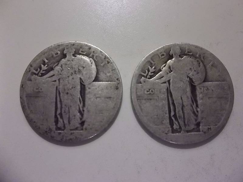 2- Standing Liberty Quarters Very Circulated Dates Not Visible 90% Silver