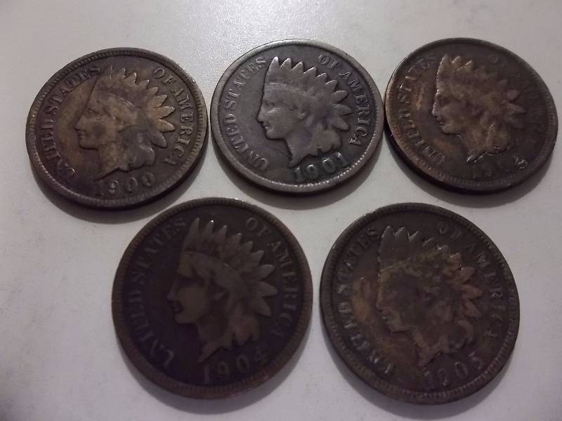 1900, 1901, 1902, 1904, 1905  Indian Head Cents