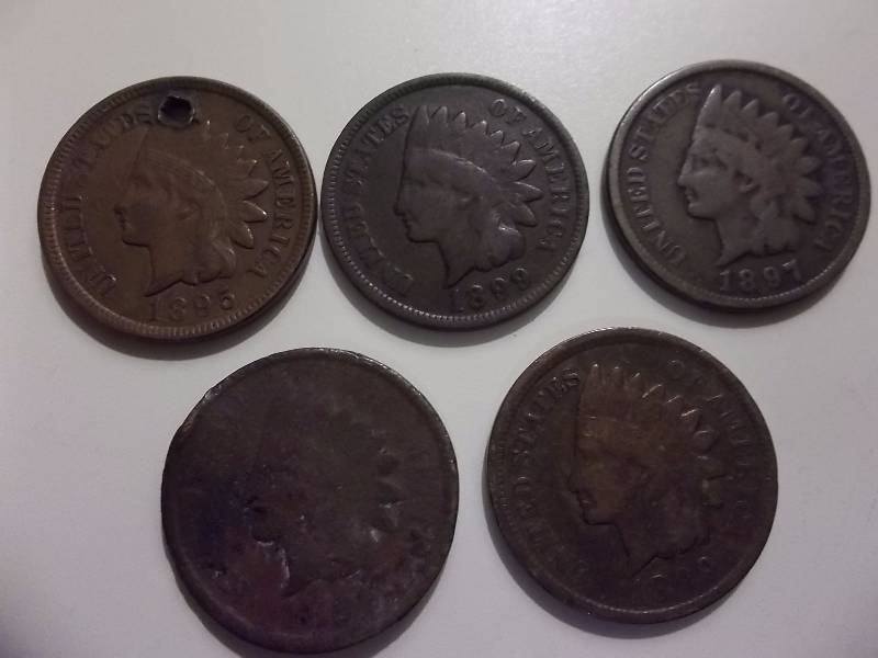 1895, 1896, 1897, 1899, 1899 Indian Head Cents