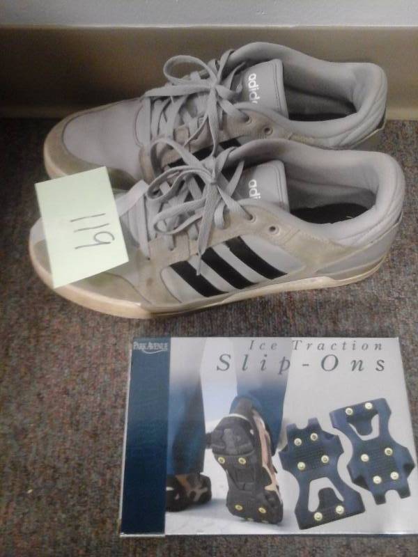lot 119 image: Tennis Shoes and Ice Traction Slip Ons