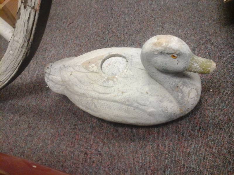 lot 142 image: Wagon Wheel and Duck Decoy