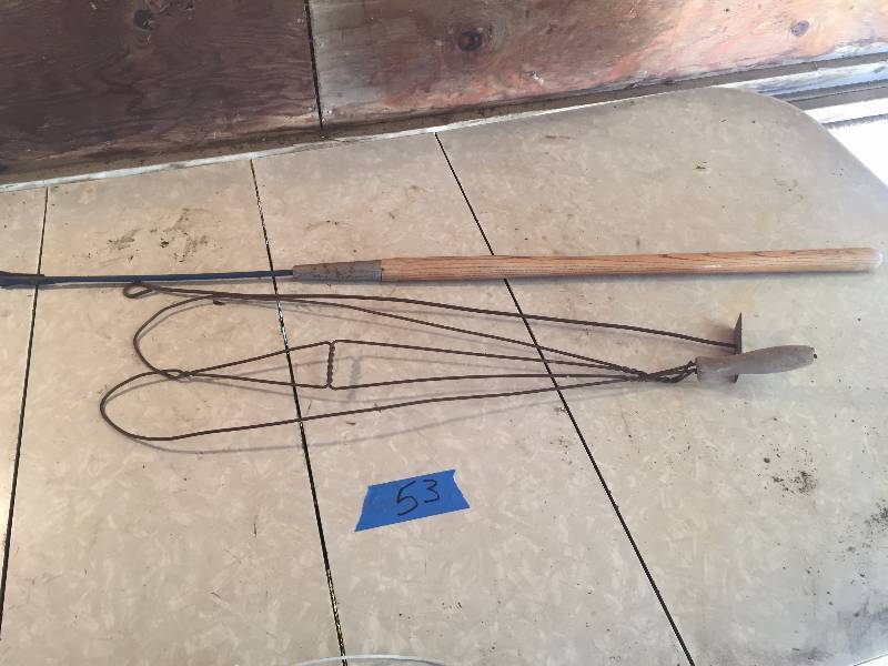 ANTIQUE RUG SWATTER AND WEED HOOK