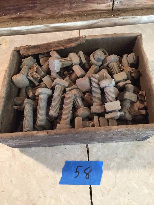 BOX FULL OF SQUARE HEAD BOLTS AND NUTS 34 INCH