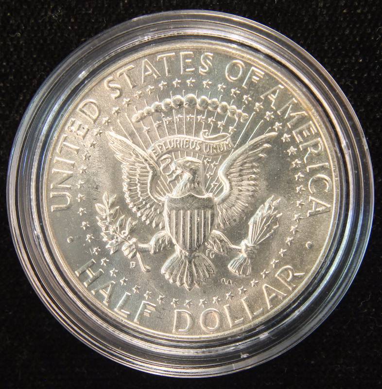 1964-D KENNEDY SILVER HALF DOLLAR BU-UNC IN AIRTITE HOLDER