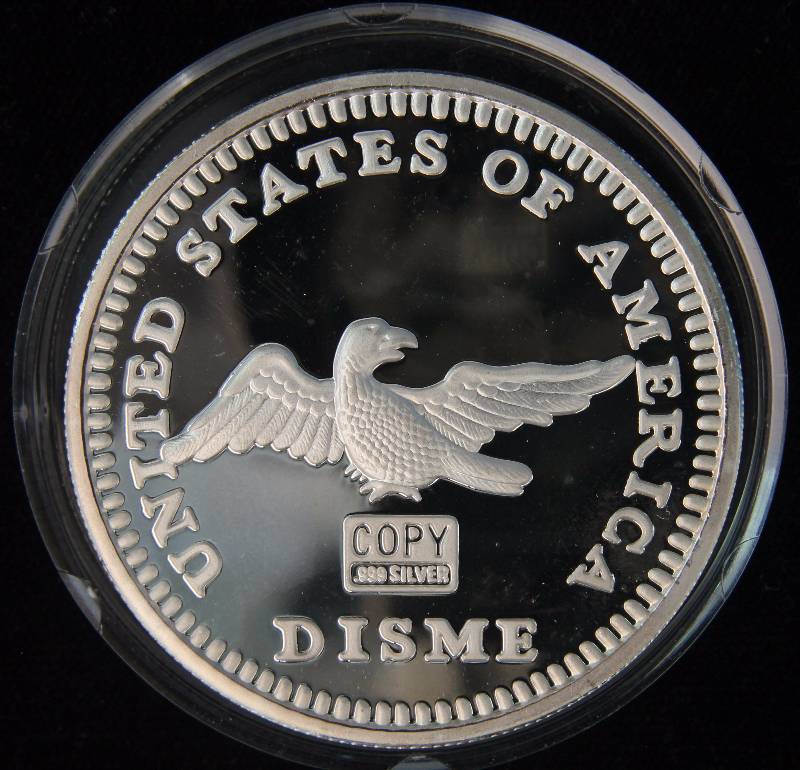 2 TROY OZ. .999 FINE SILVER PROOF 1792 HALF DISME DESIGN IN AIRTITE HOLDER