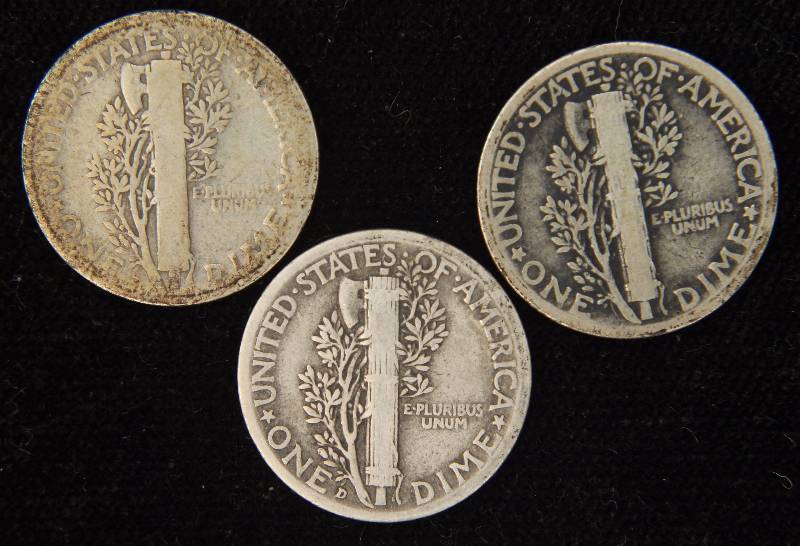 GROUP OF 3 MERCURY SILVER DIMES 1924-S, 1928 & 1941-D