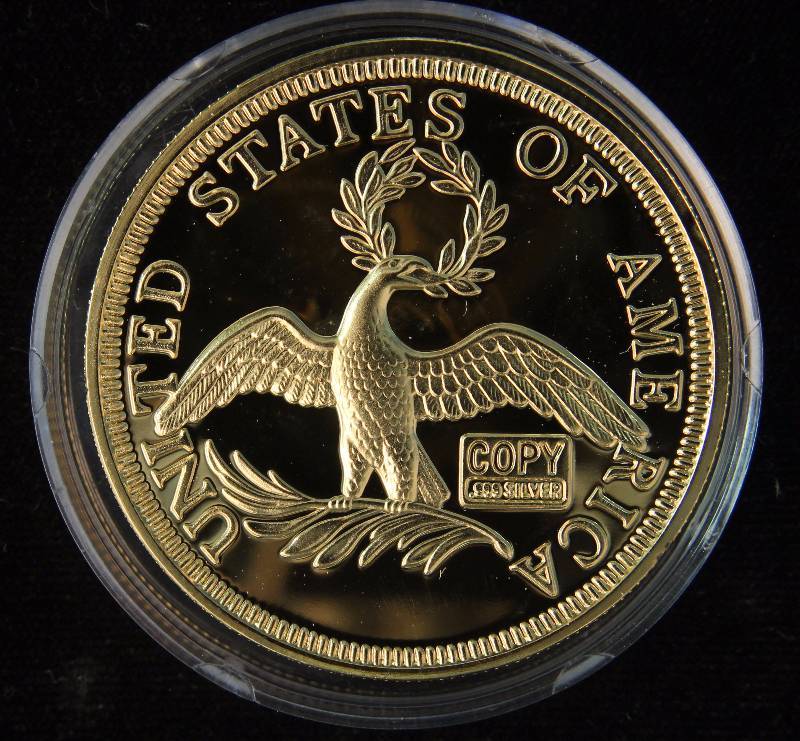 2 TROY OZ. .999 FINE SILVER PROOF 1798 $10 GOLD DRAPED BUST DESIGN (GOLD PLATED OVER .999 FINE SILVER) IN AIRTITE HOLDER