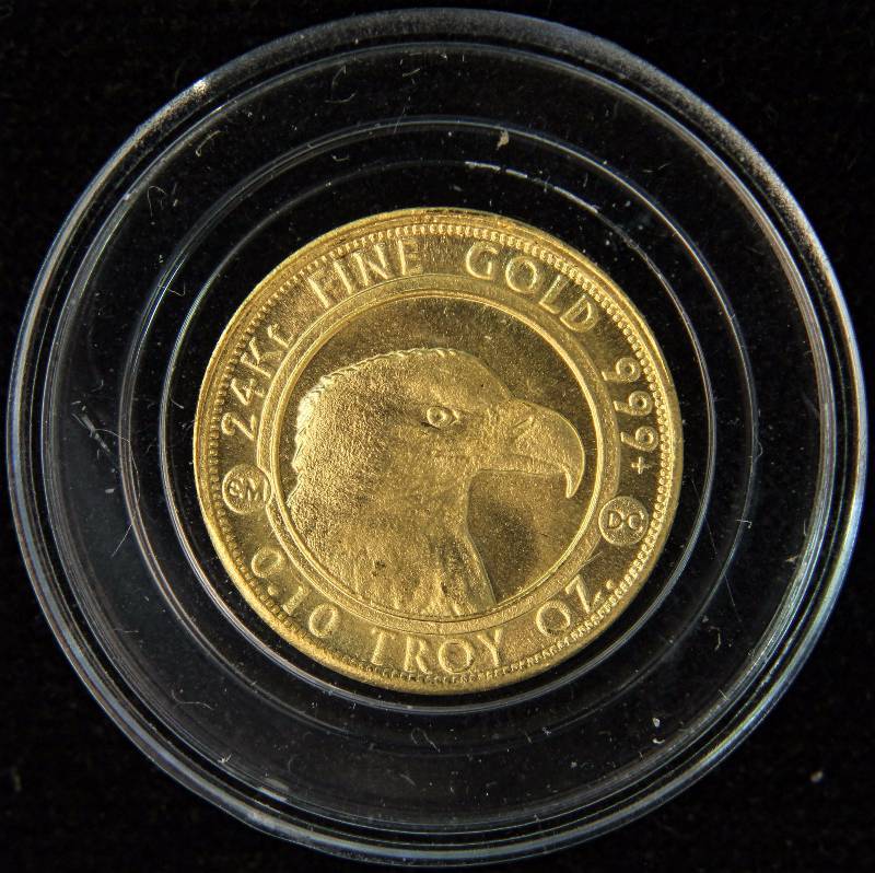110th OZ. .999 FINE GOLD PROSPECTOR-EAGLE REVERSE IN AIRTITE HOLDER