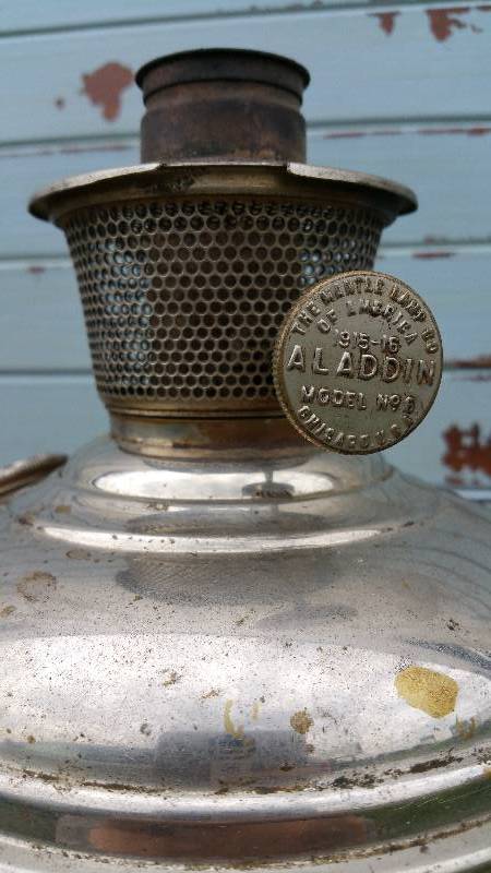 lot 59 image: 1915 Aladdin Model 6 Nickel Kerosene Lamp