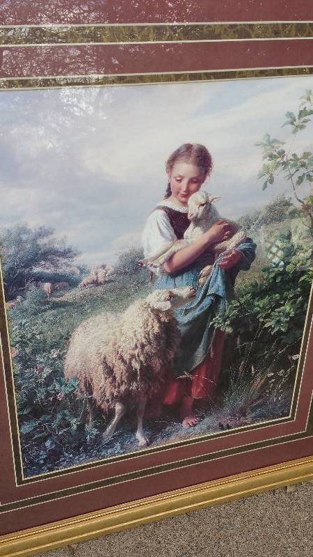 lot 122 image: Framed Girl With Sheep Picture