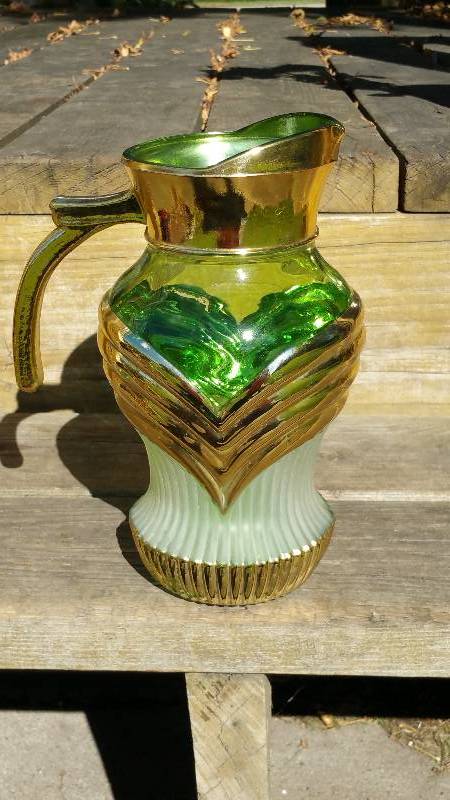 lot 143 image: Vintage Green and Gold Pitcher