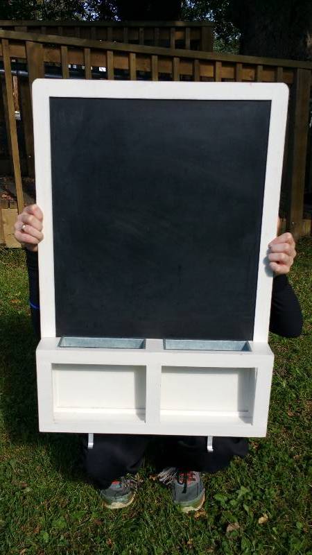 lot 147 image: Hanging Chalkboard with Glavanized Steel Bins & Hooks