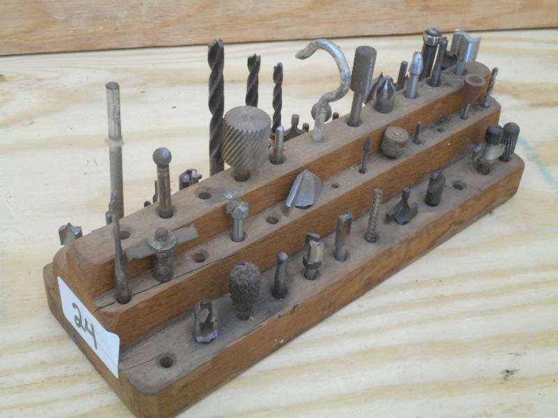 lot 24 image: Wood Block Bit Holder Full Of Assor...
