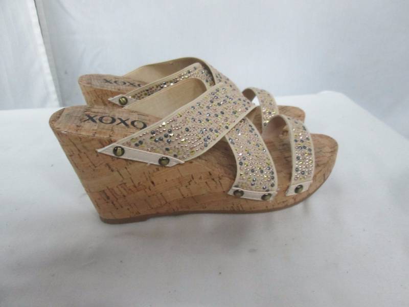 XOXO Womens Belicia Studs Cork-Wedge Sandal