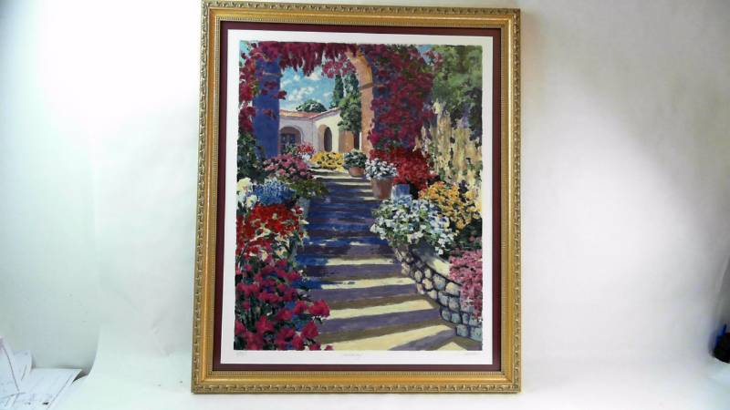 lot 601 image: Archway Flower Sidewalk Path Signed Print