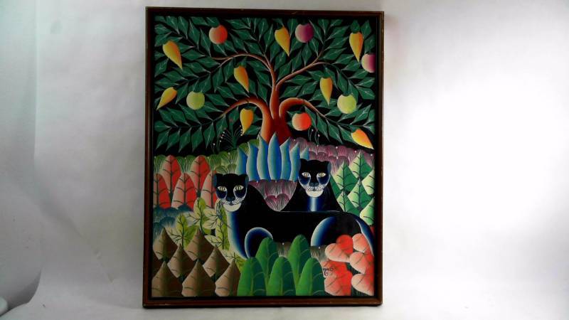 lot 619 image: Black Panther Hand Painted Canvas by Amos
