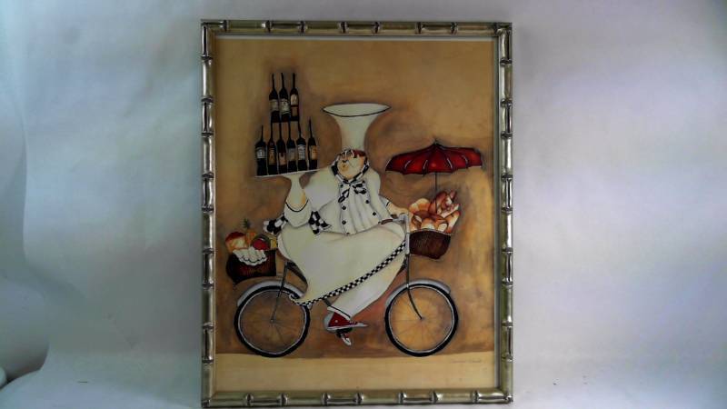 lot 625 image: Jennifer Grant Chef With Wine Bottles Print