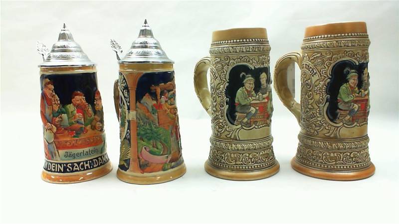 lot 25 image: Set of 4 German Style Beer Steins Drink Mugs, Made in Brazil and Western Germany