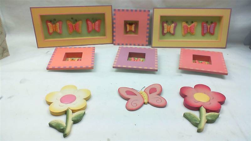 lot 40 image: Home interiors for kids 9 piece set Butterflies flowers picture frame pink yellow