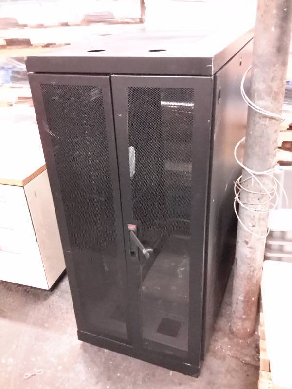 Server Cabinet, APC, Opens and closes well.. On wheels.