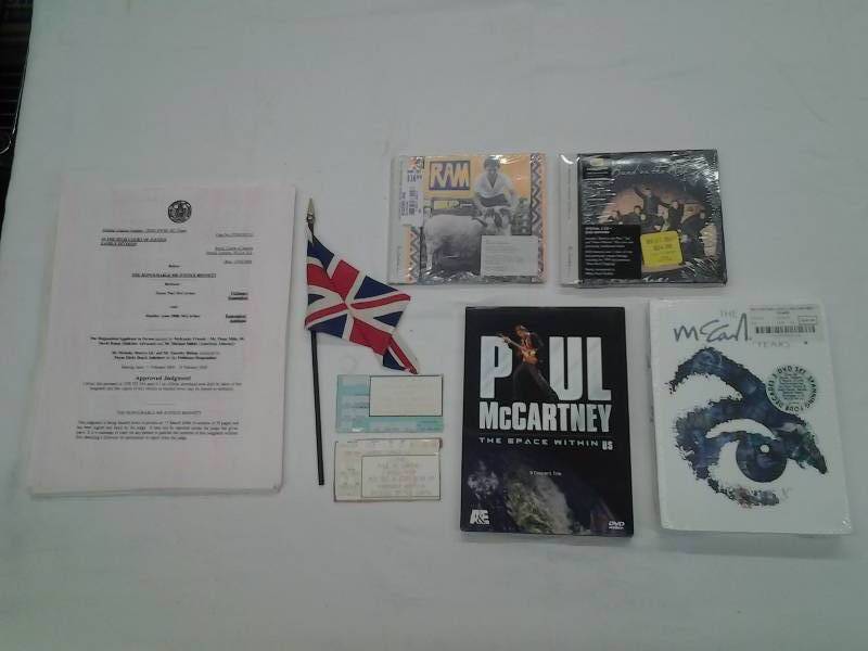 Paul McCartney Unopened 3-DVD Set, Other DVD, 2-CDs Unopened), Souvenir Concert Ticket Stubs, Copy Of Divorce Papers From Heather Mills