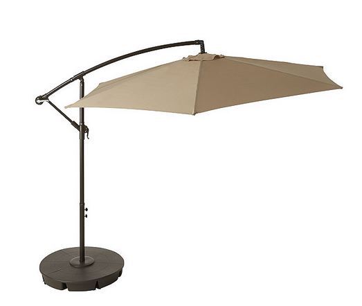 lot 72 image: McLeland Design 10 Offset Umbrella With Round Resin Base - Tan Color