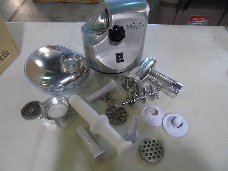 lot 164 image: Chefs Mark 700-Watt Stainless Steel Meat Grinder