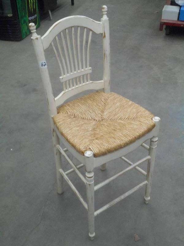 lot 62 image: (1) Woven-Seat Bar Stool, Vintage L...