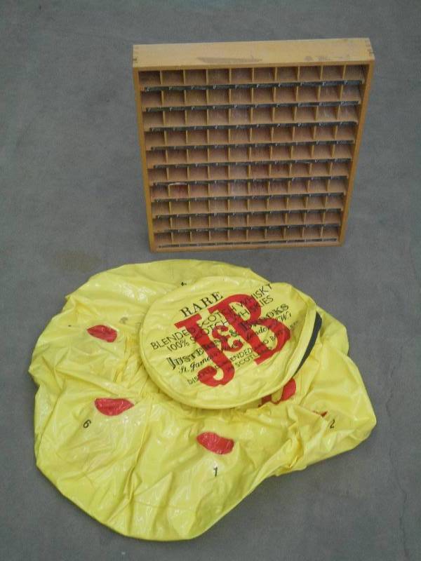 lot 88 image: (1) Wood Display Rack & (1) J&B Sco...