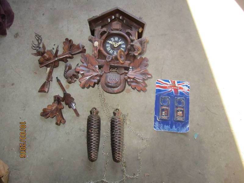 lot 102 image: German coo coo clock and 2 london k...